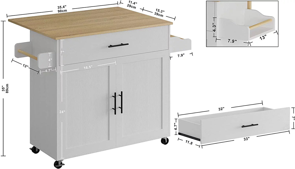 White Rolling Kitchen Island with Storage Cabinet M720
