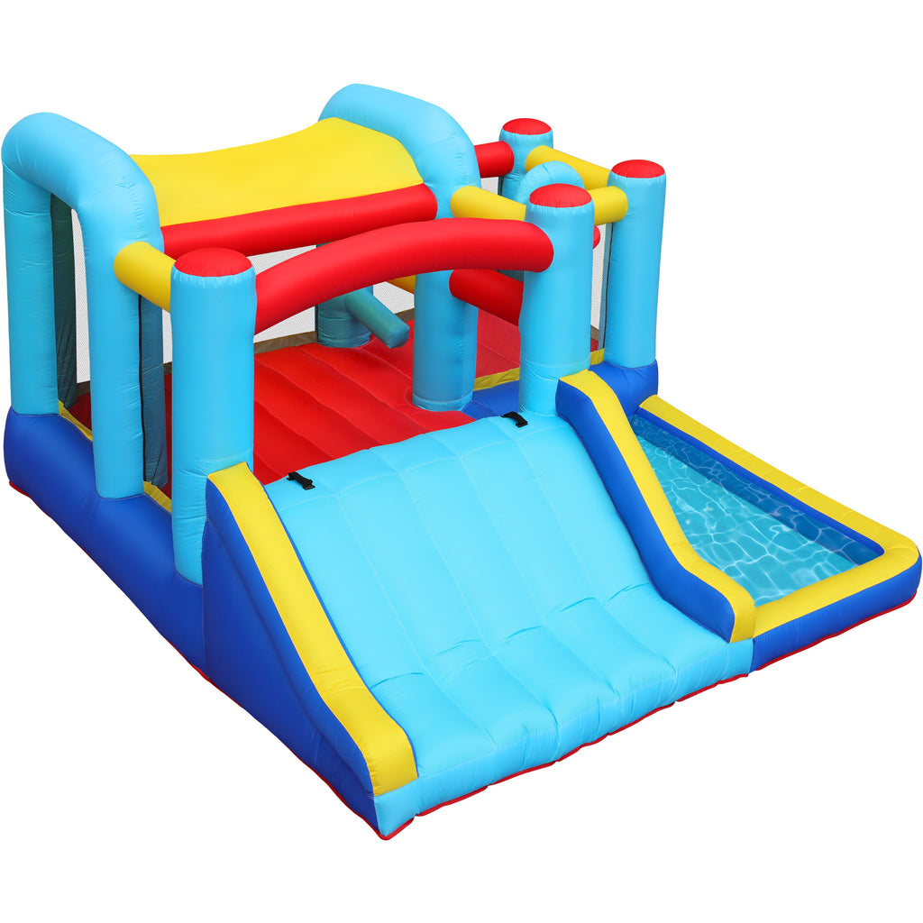 Inflatable Water Slide Bounce House with Splash Pool & Basketball Rim N864418