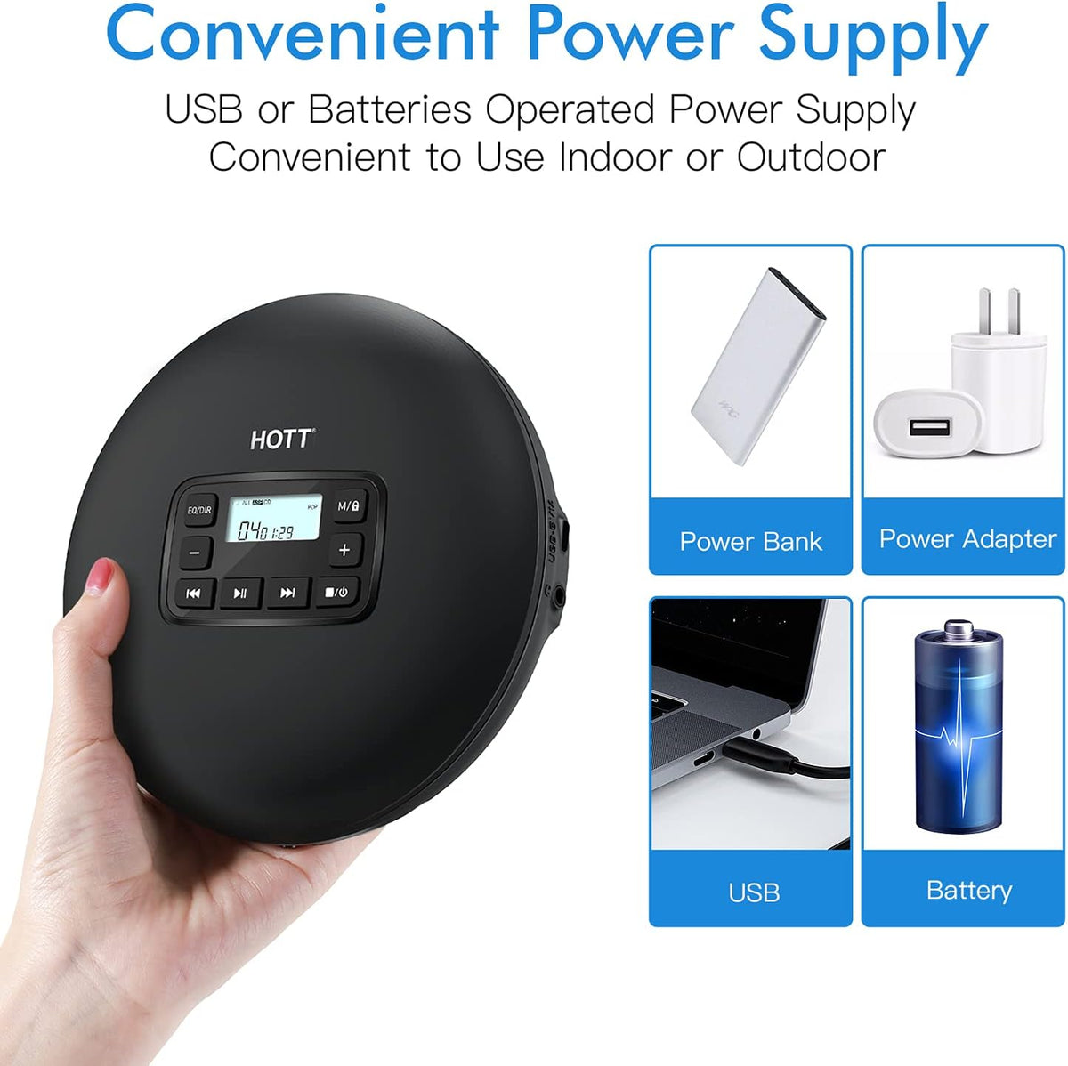 Portable CD Player with Stereo Earphones, Black G76790