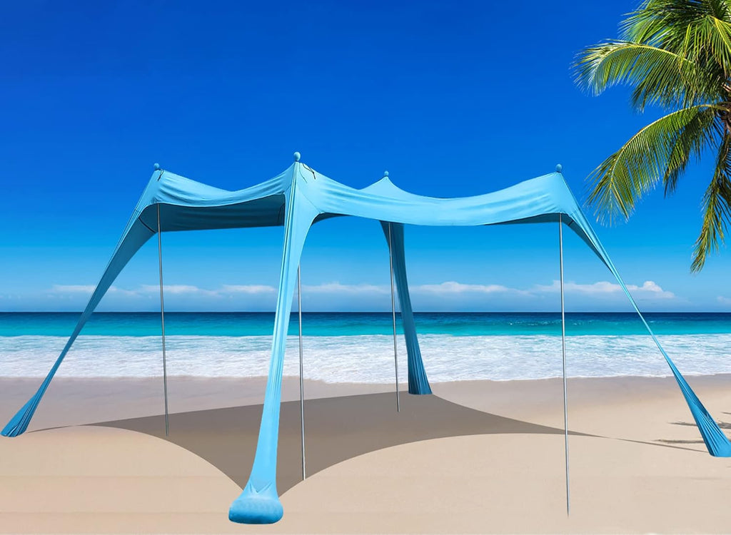 Family Beach Tent Sunshade Canopy Pop Up Sun Shelter 4 Pole with Carry Bag Q488939