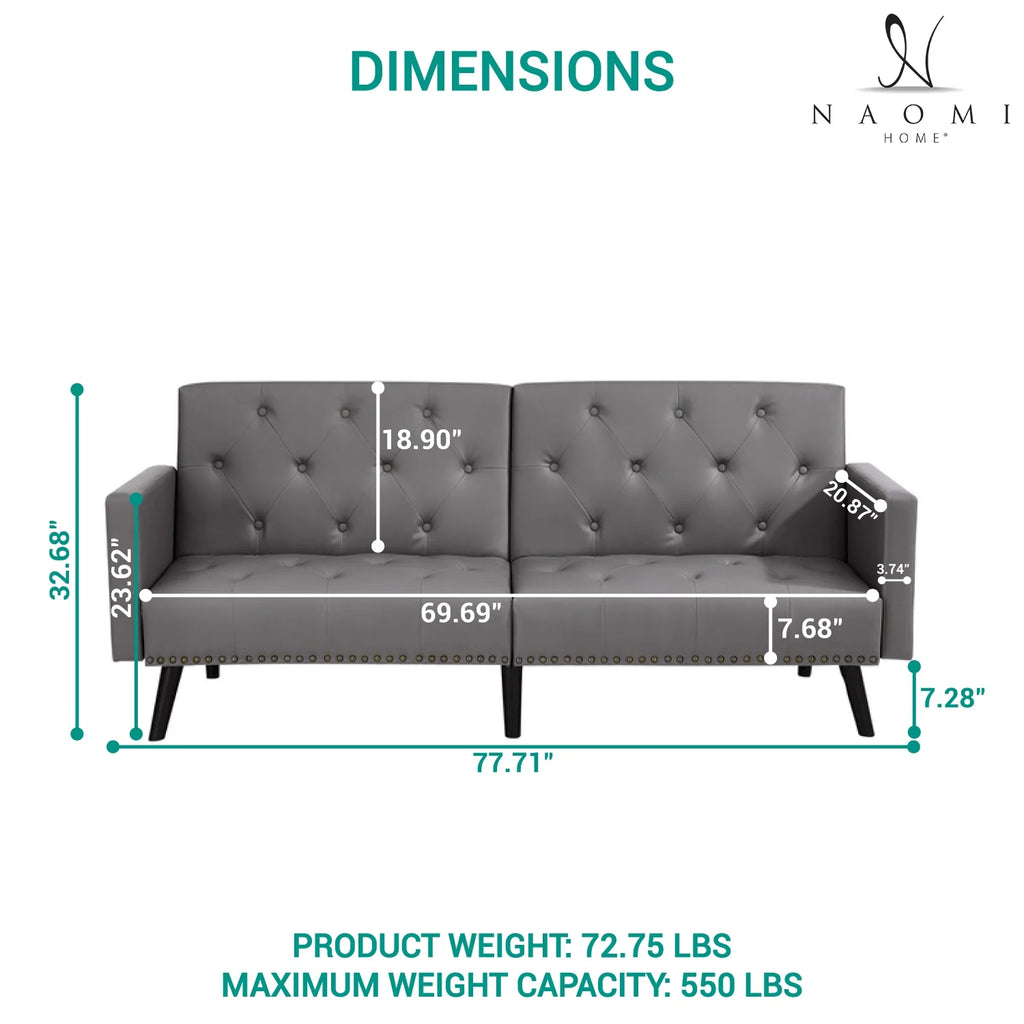 Espresso Faux Leather Tufted Convertible Sofa Bed V1335