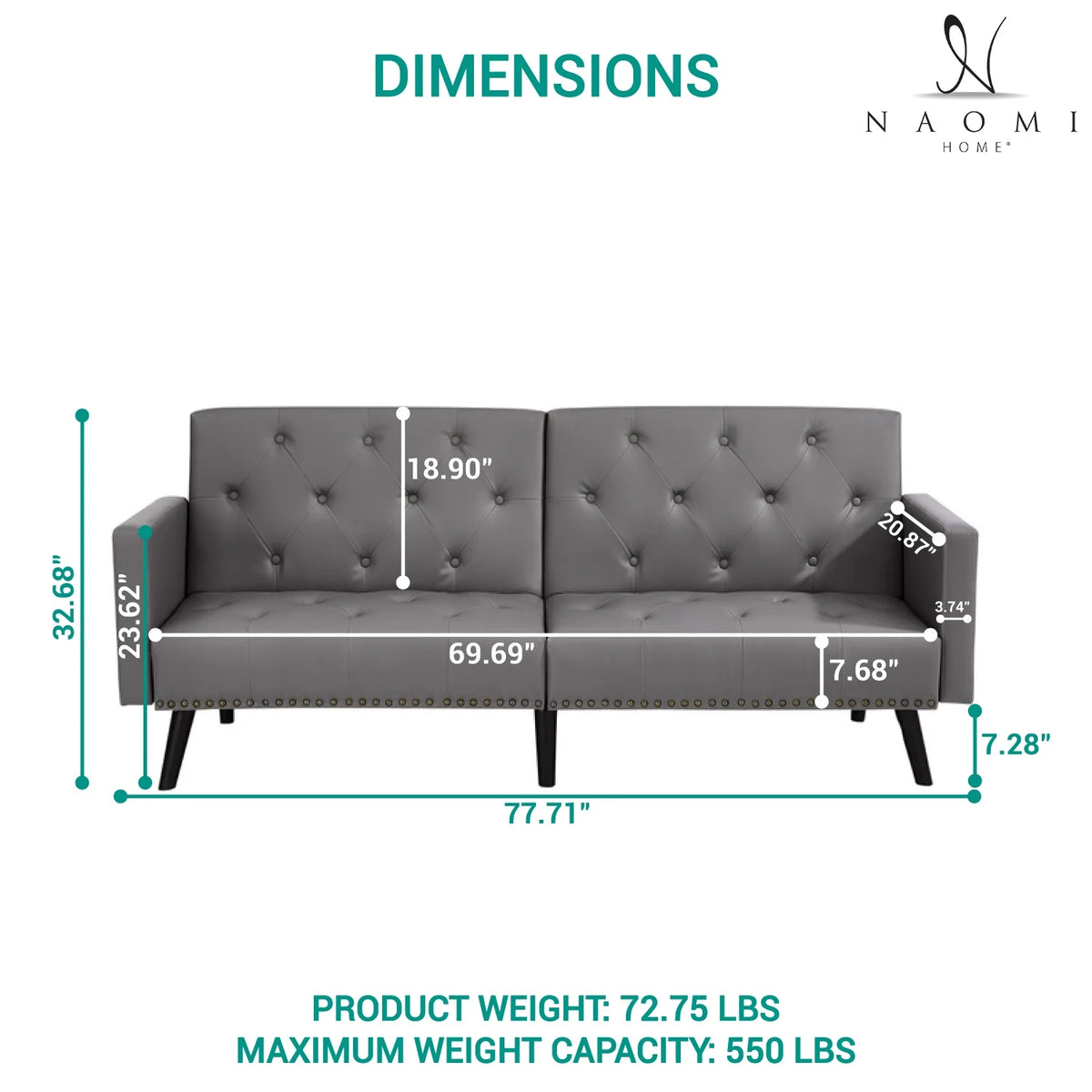 Espresso Faux Leather Tufted Convertible Sofa Bed V1335