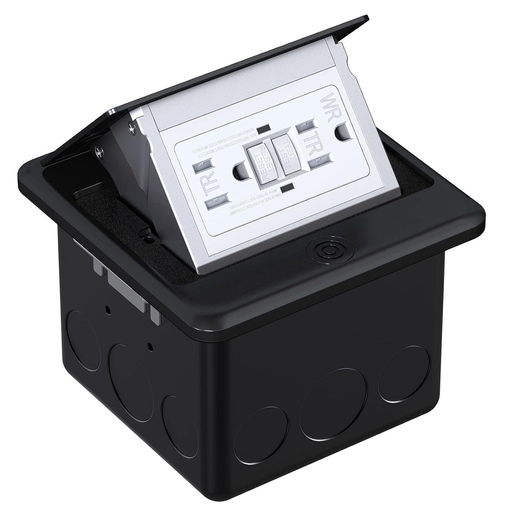 Black Pack of 2 Pop Up Floor Outlet Covers Box with 15 Amp Stainless Steel GFCI Tamper Resistant Receptacle Outlet A119118