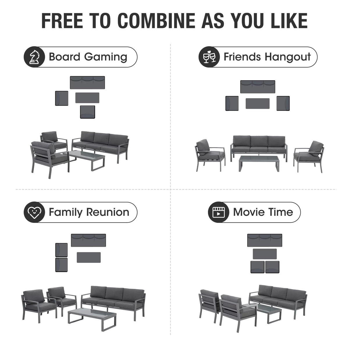 4 Piece Metal Patio Furniture Set with Cushions S2908