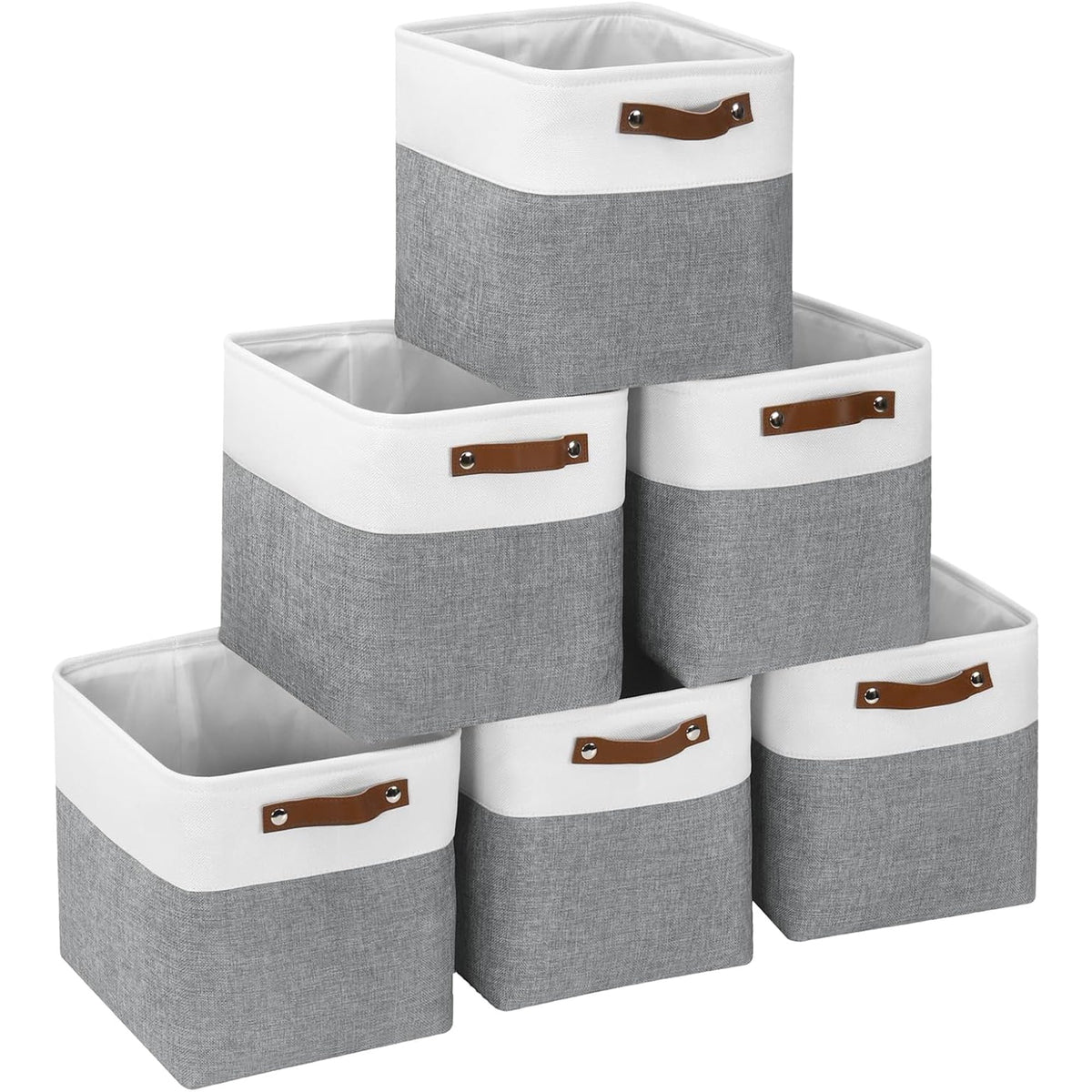 11x11 inch Foldable Cube Storage Bins with Leather Handles (White/ Blue) I78240