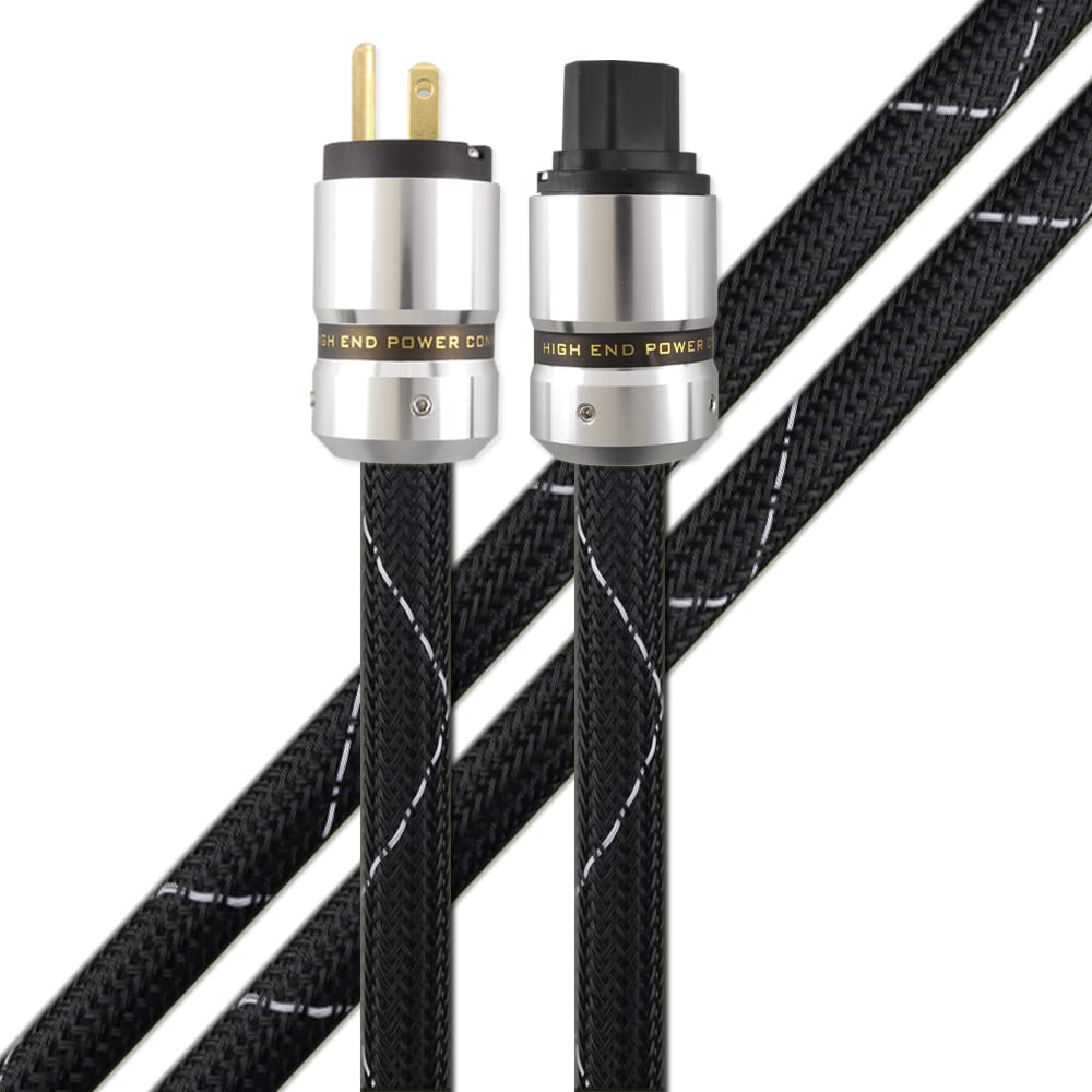12AWG HiFi Power Cord 125V 15A 3-Prong Audiophile AC Power Cable with US Connector Plug (1.5M / 4.92FT) Pack of 2 O7369