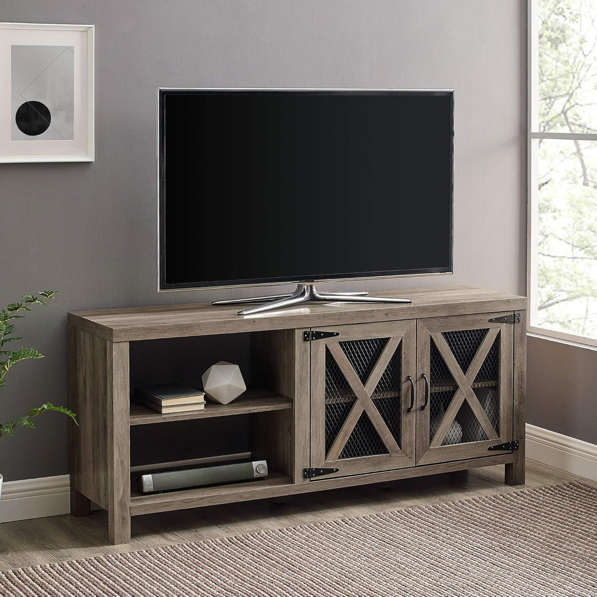Grey Wash 58 Inch Wood TV Stand A92311