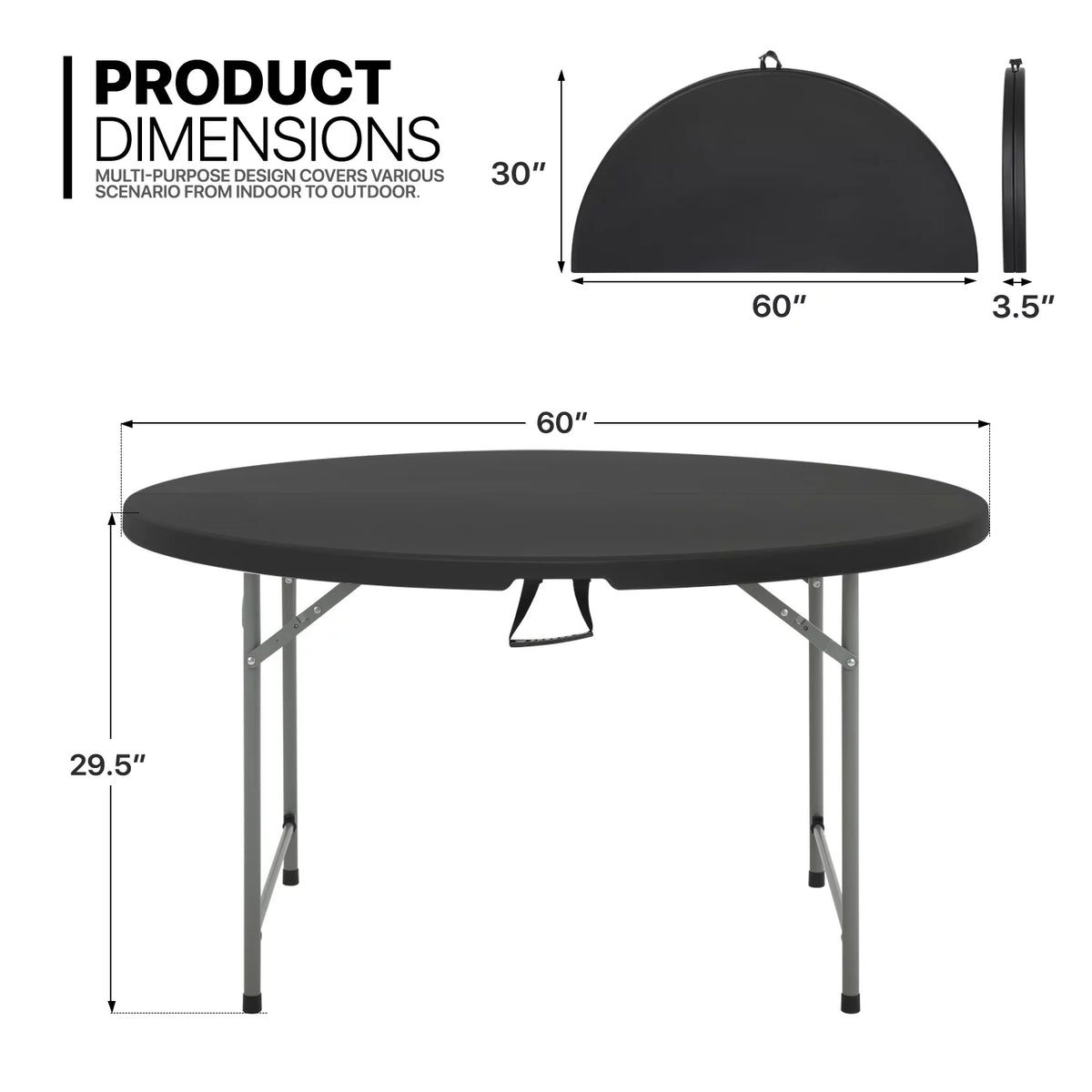 7 Pieces 5 FT Folding Round Table and Chair Set Black J659756