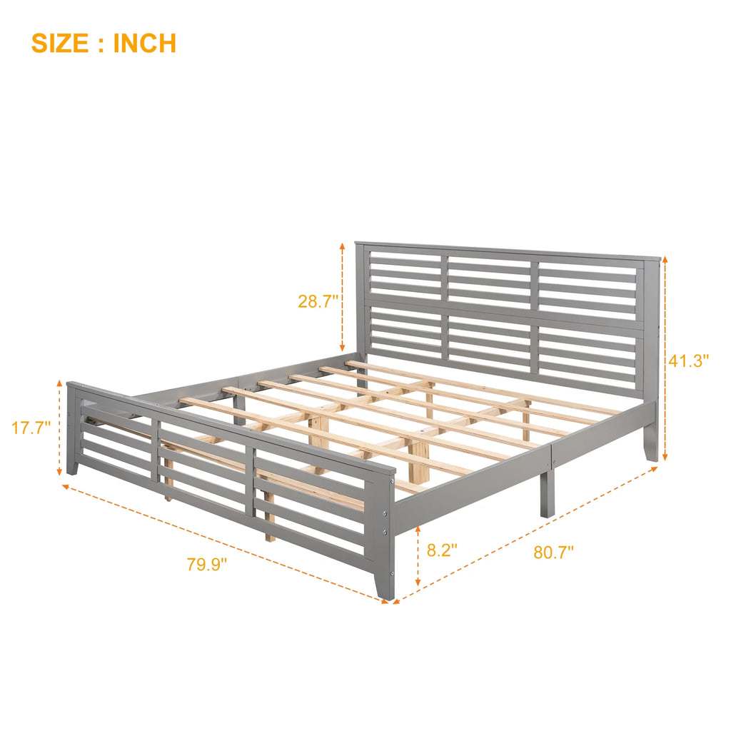 King Size Wood Platform Bed Frame with Headboard Z5493