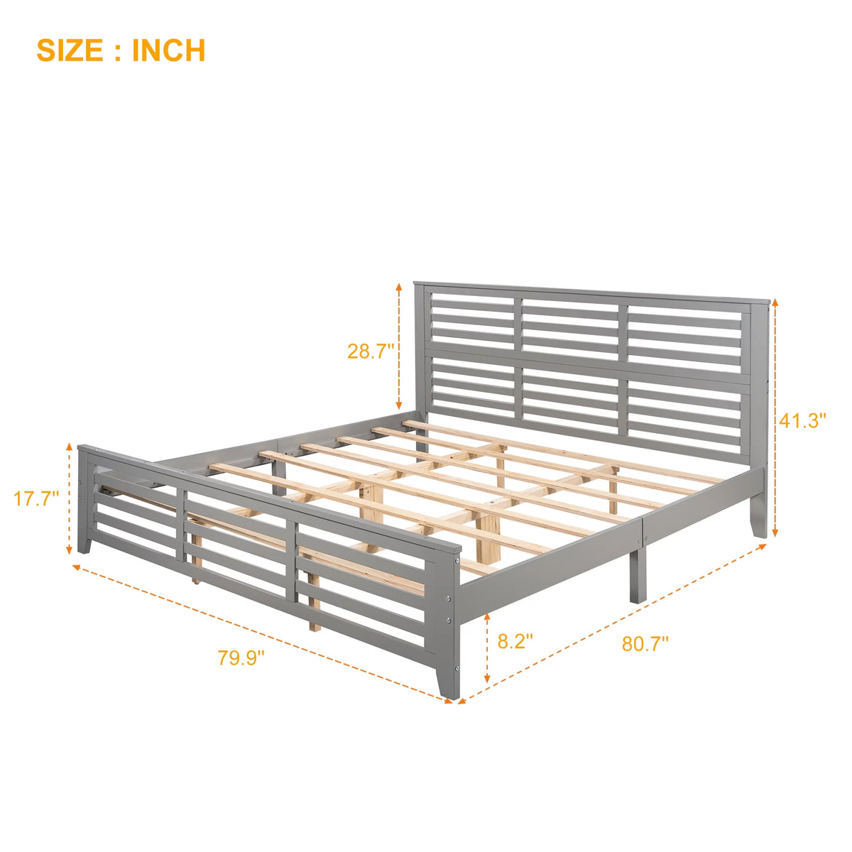 King Size Wood Platform Bed Frame with Headboard Z5493