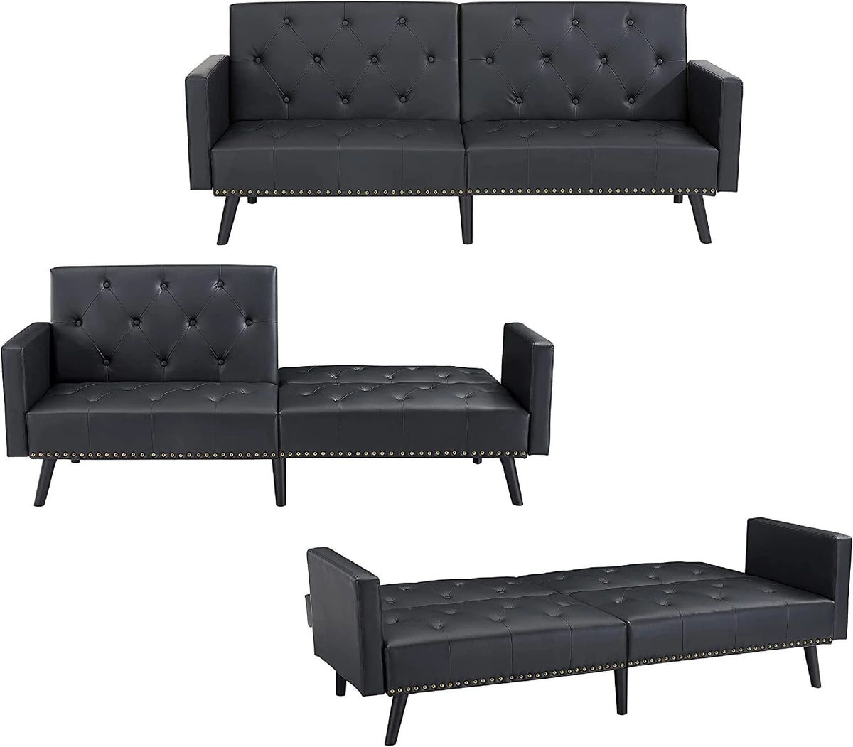 Espresso Faux Leather Tufted Convertible Sofa Bed V1335
