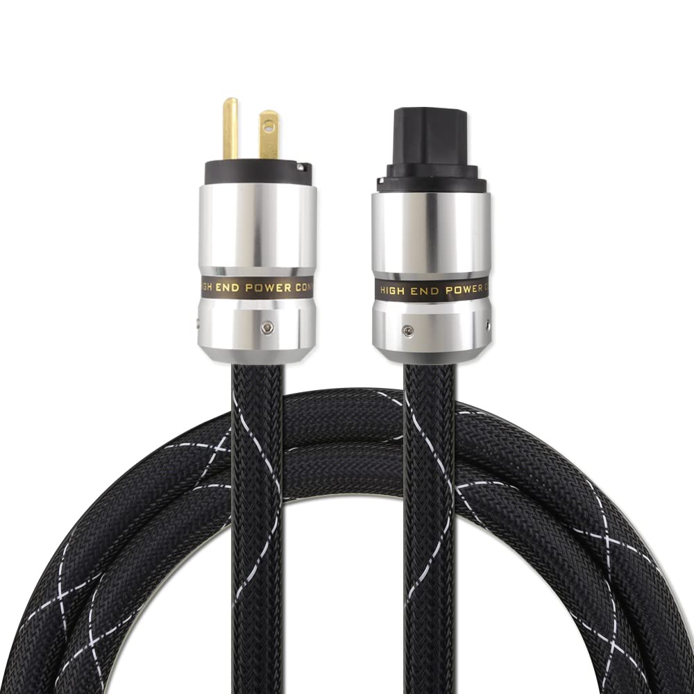 12AWG HiFi Power Cord 125V 15A 3-Prong Audiophile AC Power Cable with US Connector Plug (1.5M / 4.92FT) Pack of 2 O7369