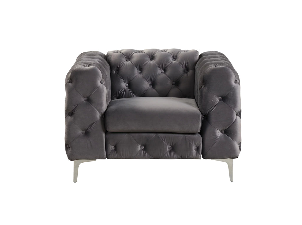 3 Pieces Gray Velvet Sofa and 2 Armchairs V215775