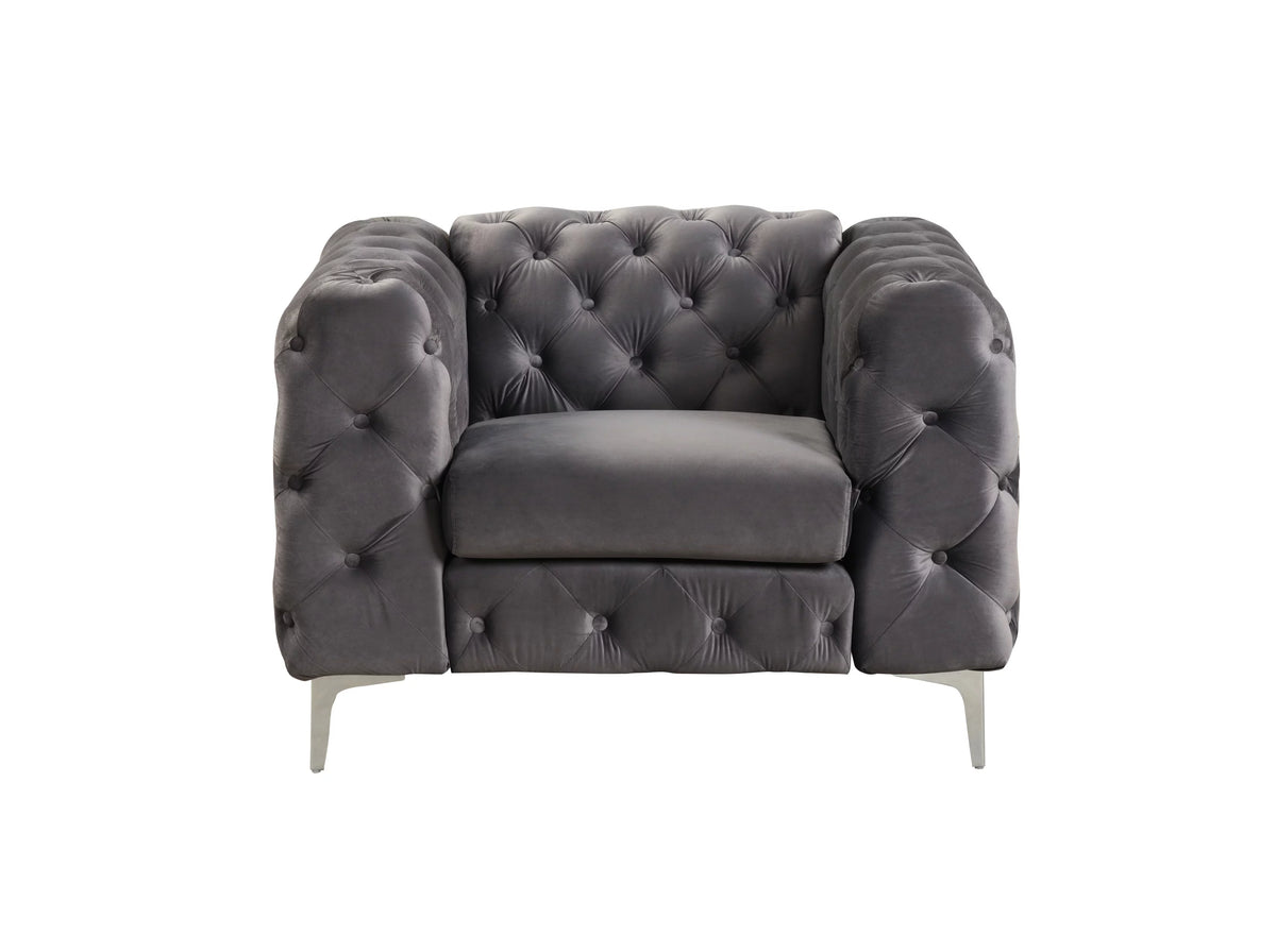 3 Pieces Gray Velvet Sofa and 2 Armchairs V215775