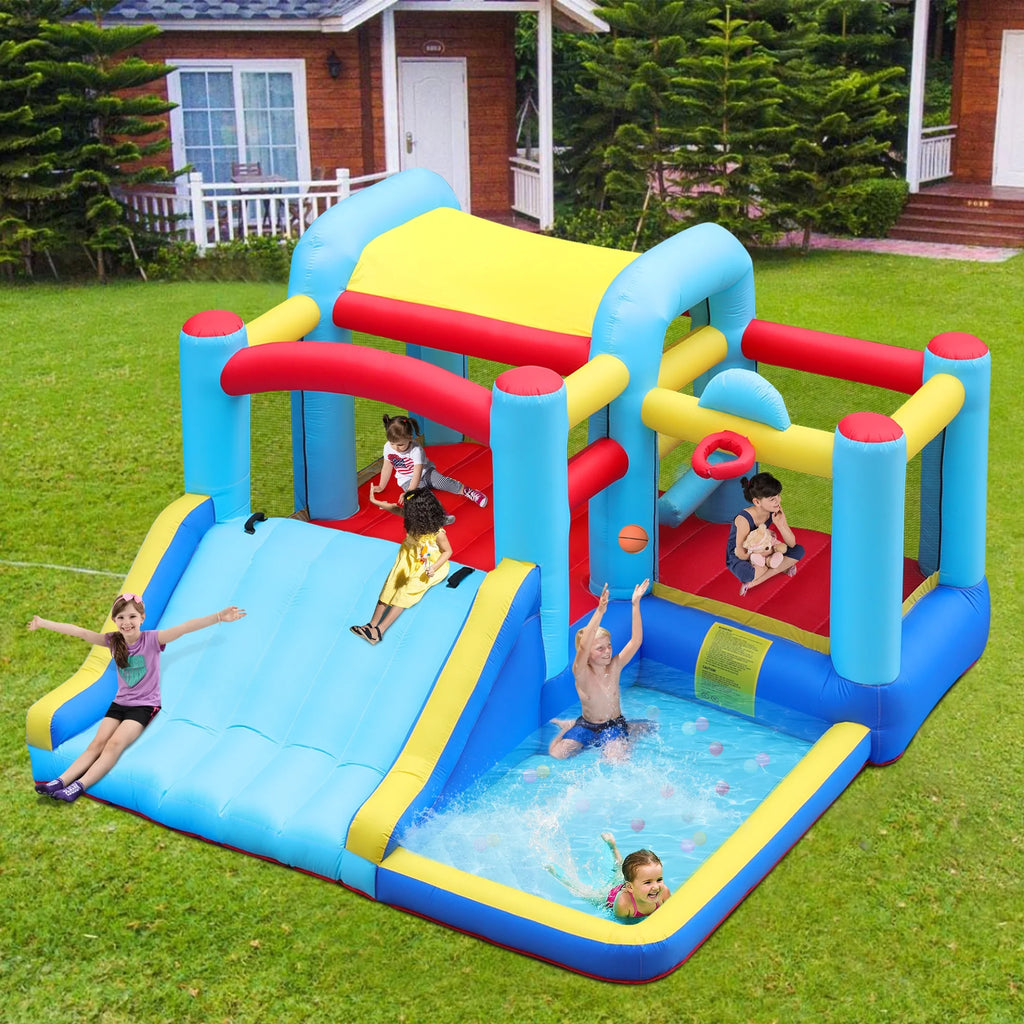 Inflatable Water Slide Bounce House with Splash Pool & Basketball Rim N864418