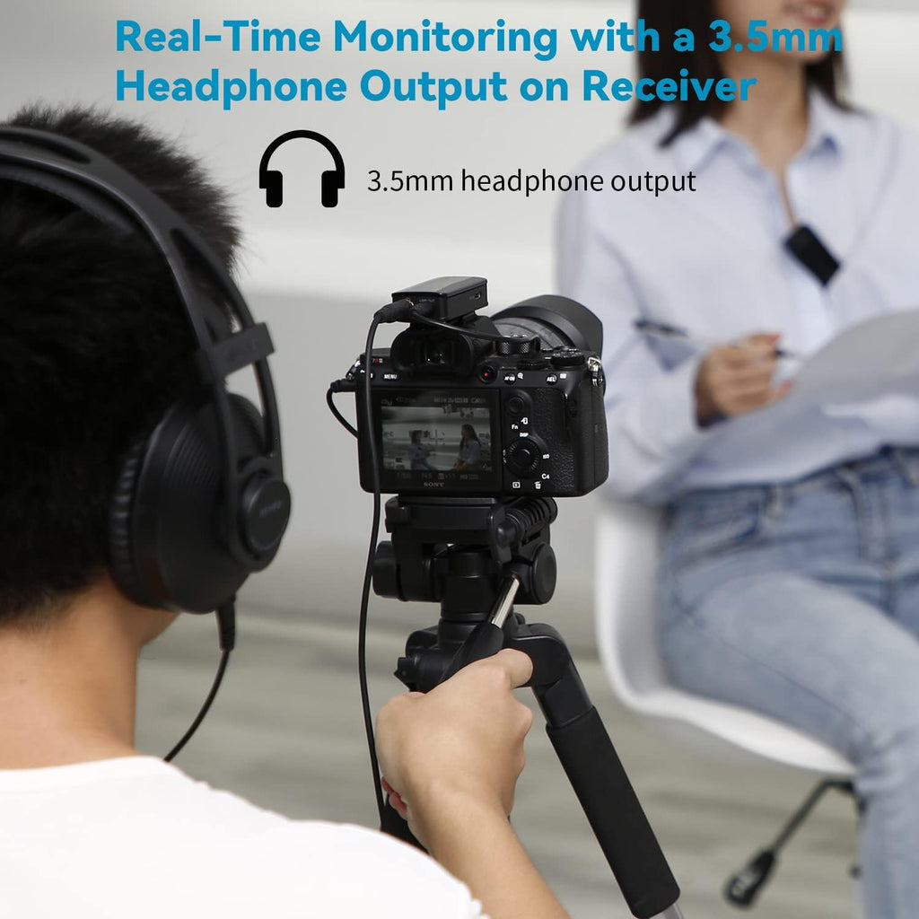 2.4GHz Wireless Dual Channel Cordless Lavalier Microphone System for Phone Camera B88955