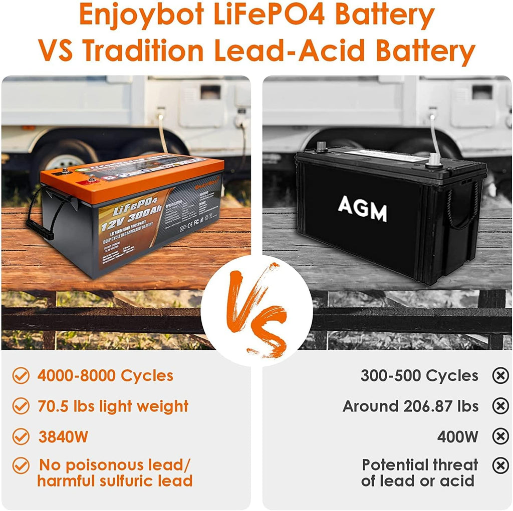 LiFePO4 12V 300Ah Lithium Iron Phosphate Battery with 200A BMS D8559