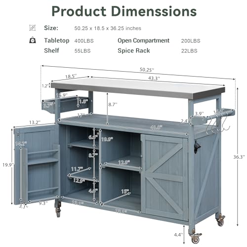 Solid Wood Grill Table with Stainless Steel Top and Internal Storage Racks S812103