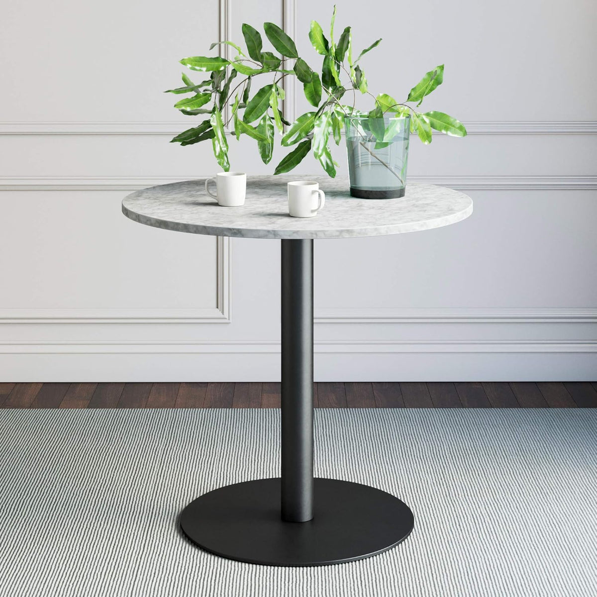 Black/Gold Kitchen Dining Table with Faux Carrara Marble Top O6559