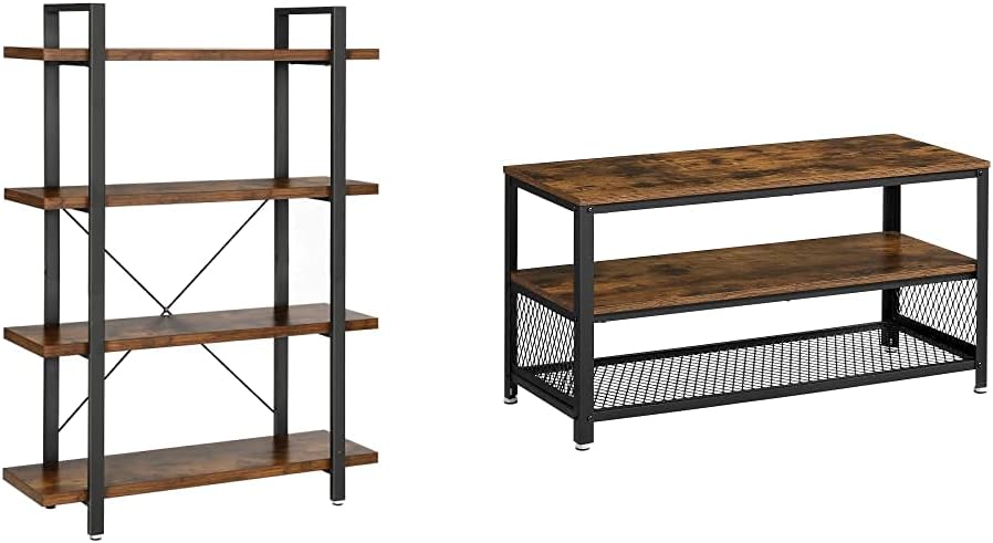 5-Tier Rustic Brown and Black Bookshelf R191