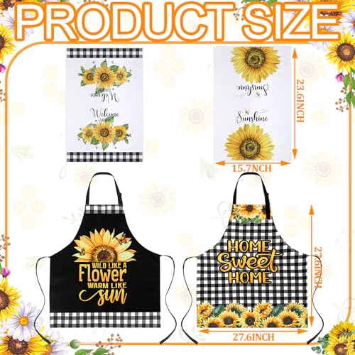 13 Pcs Bee Sunflower Kitchen Decor Set with Wooden Spoons, Kitchen Towels, Apron, Oven Mitts, Pot Holders L9778