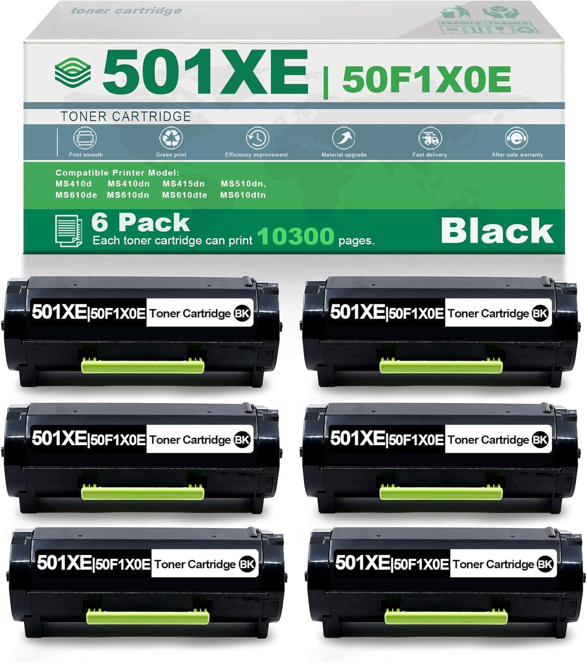 6 Pack Black High Yield Remanufactured Toner Cartridge H265995