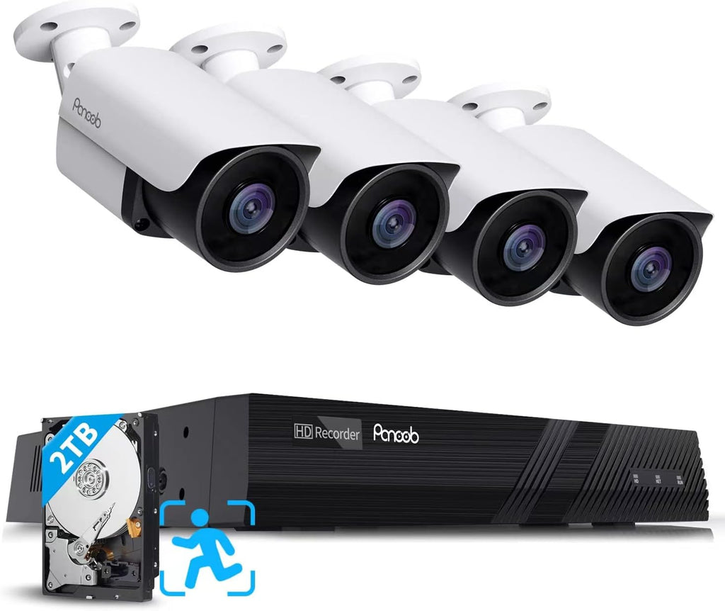 4K PoE Security Camera System with 2TB HDD NVR, 6pcs 8MP Bullet Cameras T1050