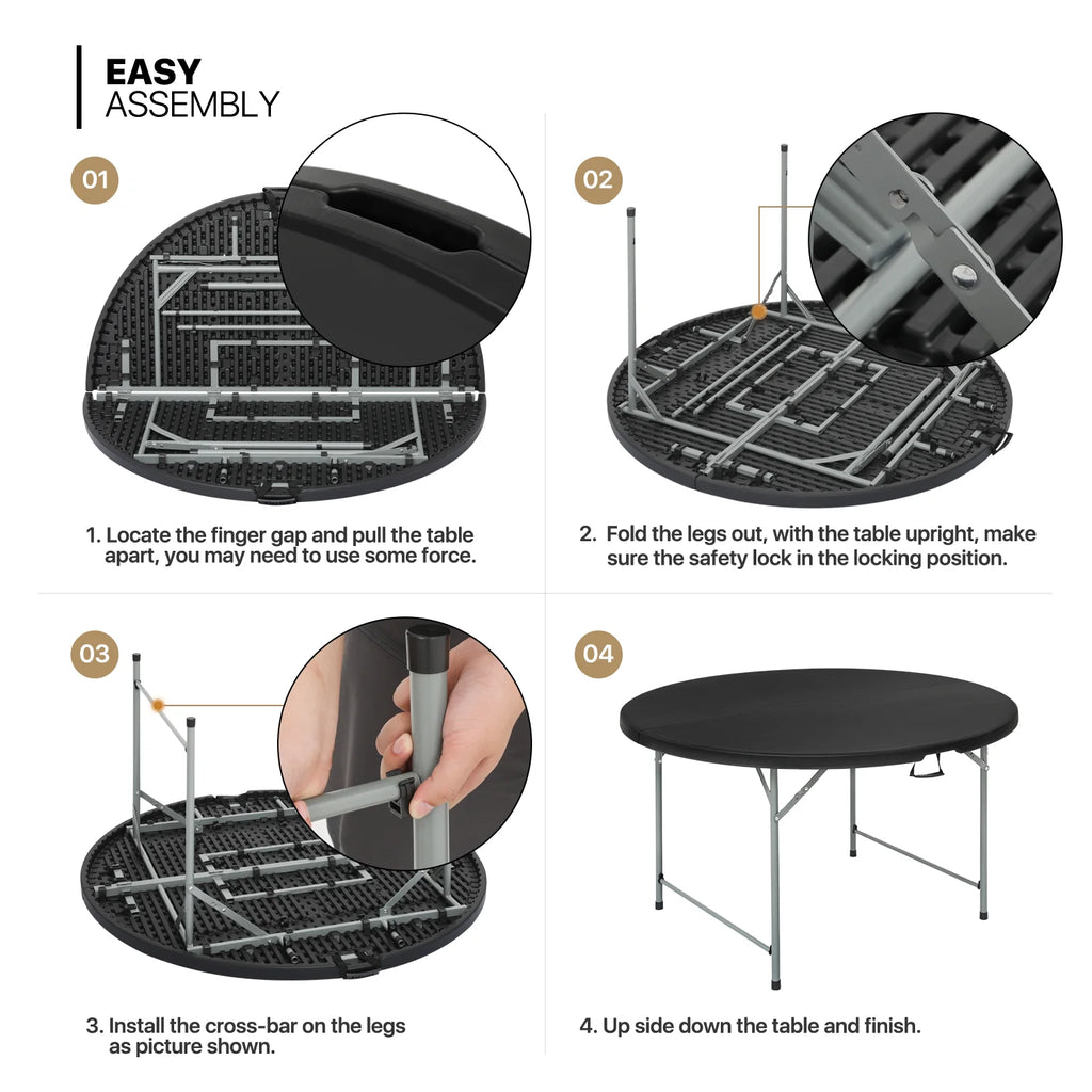 7 Pieces 5 FT Folding Round Table and Chair Set Black J659756