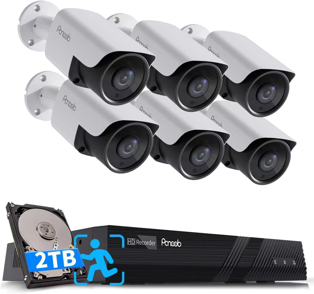 4K PoE Security Camera System with 2TB HDD NVR, 6pcs 8MP Bullet Cameras T1050
