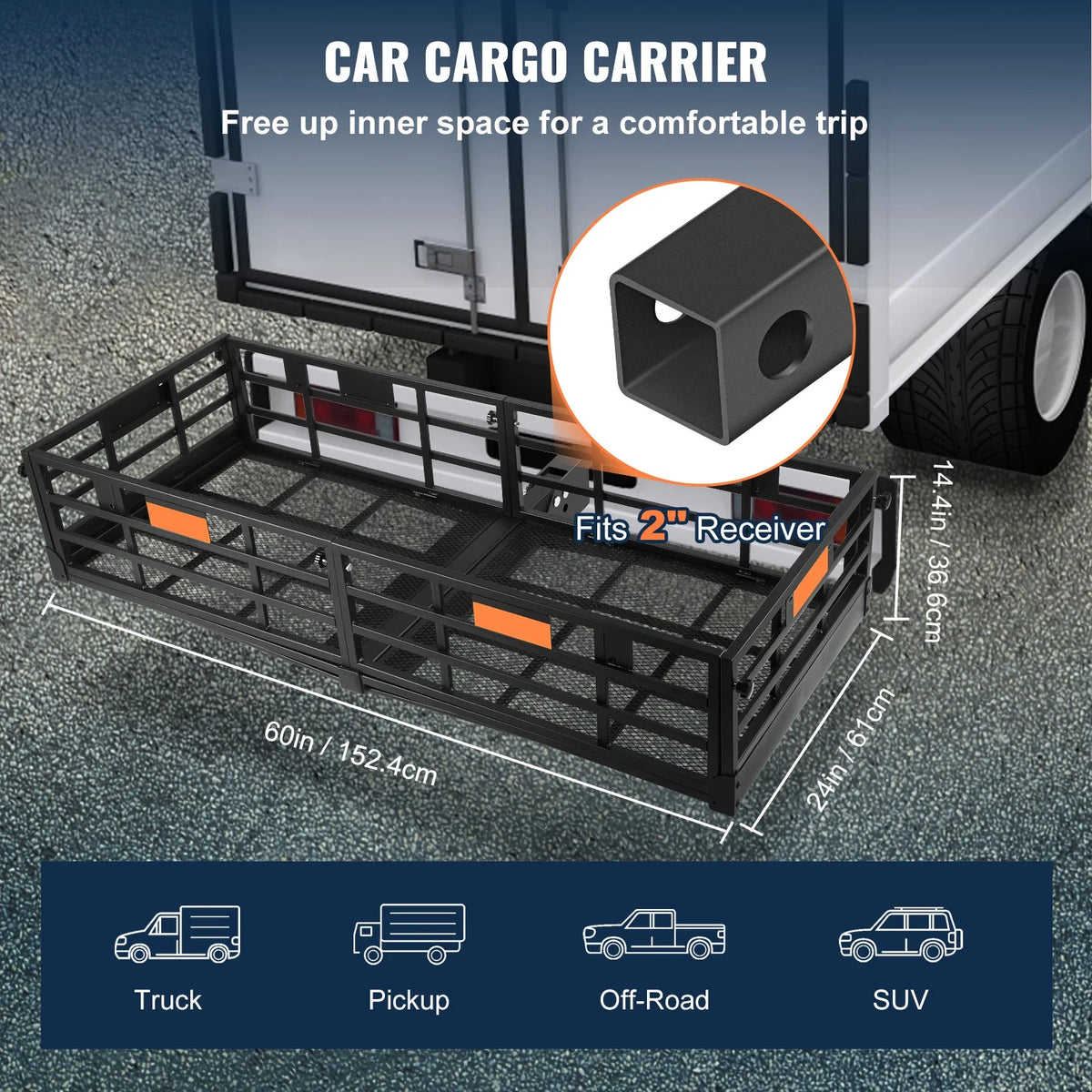 Folding Hitch Mount Cargo Carrier Rack 2" Receiver 500lbs I531162