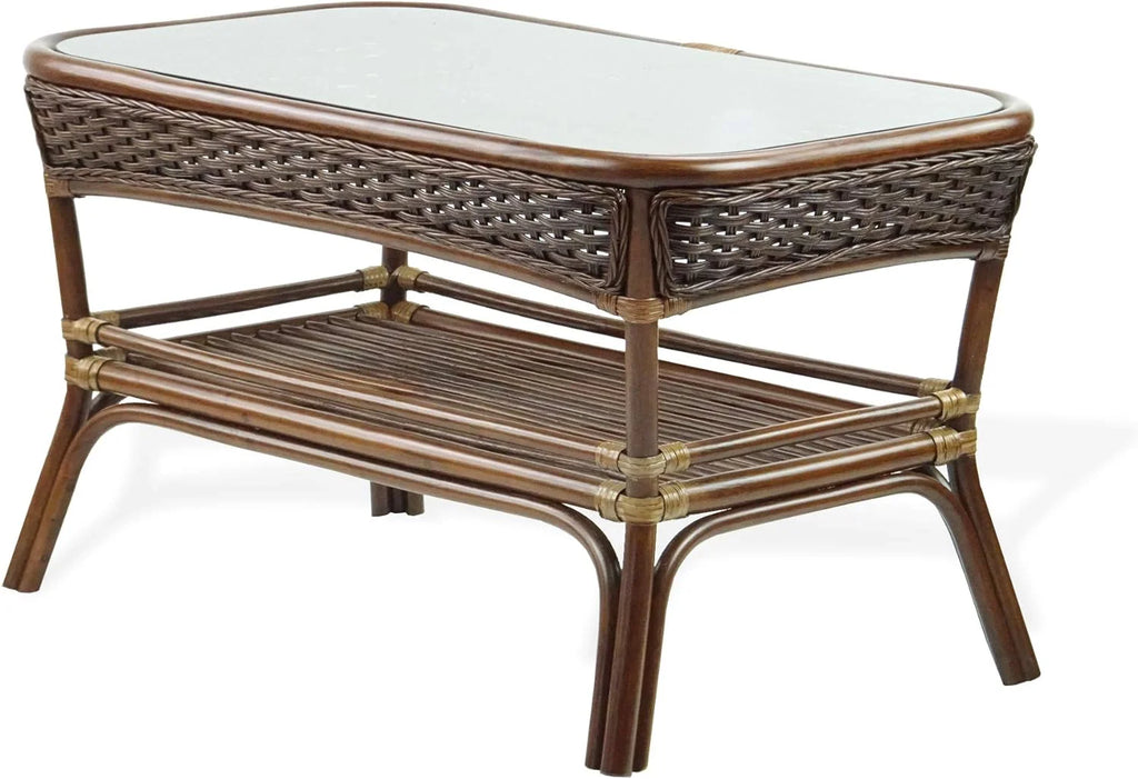 Rectangular Coffee Table Dark Walnut Natural Rattan X277