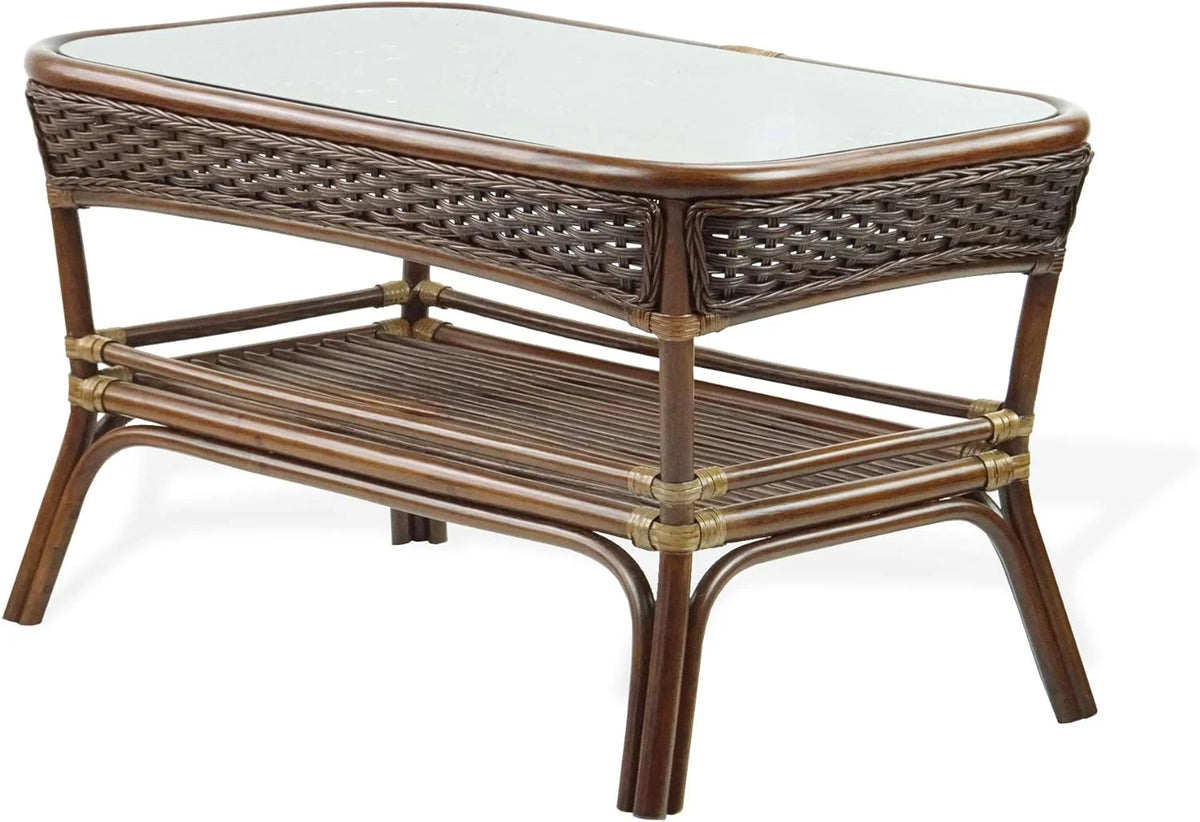 Rectangular Coffee Table Dark Walnut Natural Rattan X277