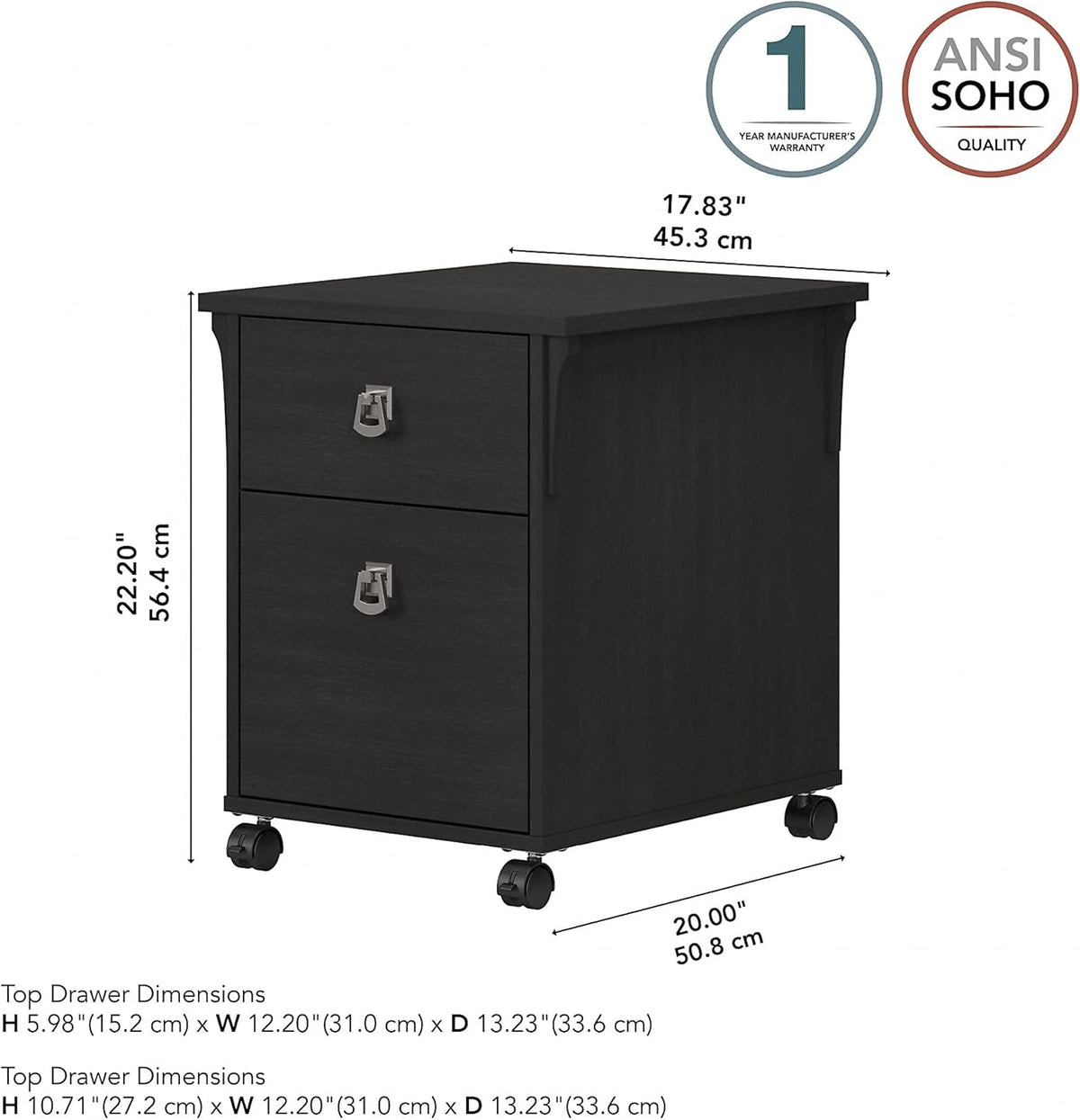 Vintage Black 2 Drawer Mobile File Cabinet L102288
