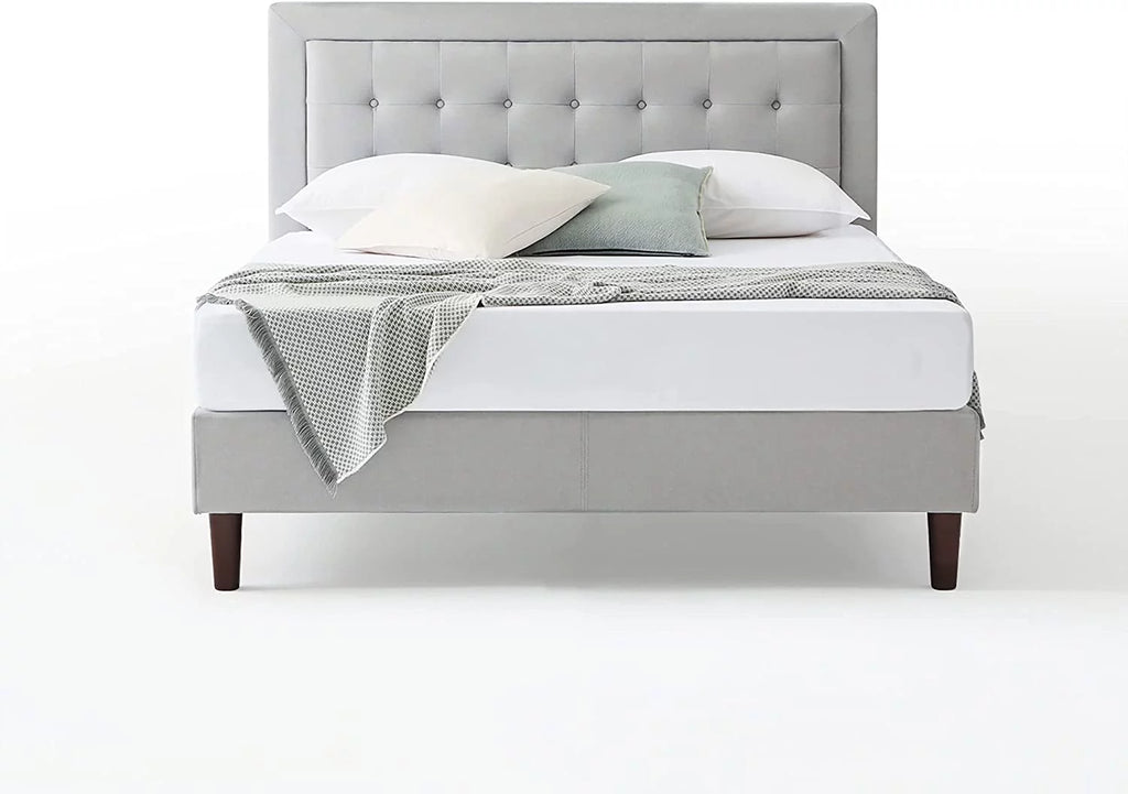 Queen Upholstered Platform Bed Frame with Wood Slat Support M80307