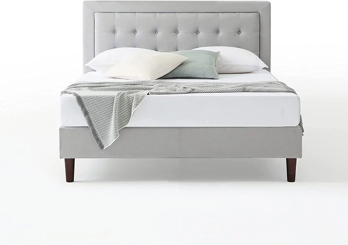 Queen Upholstered Platform Bed Frame with Wood Slat Support M80307