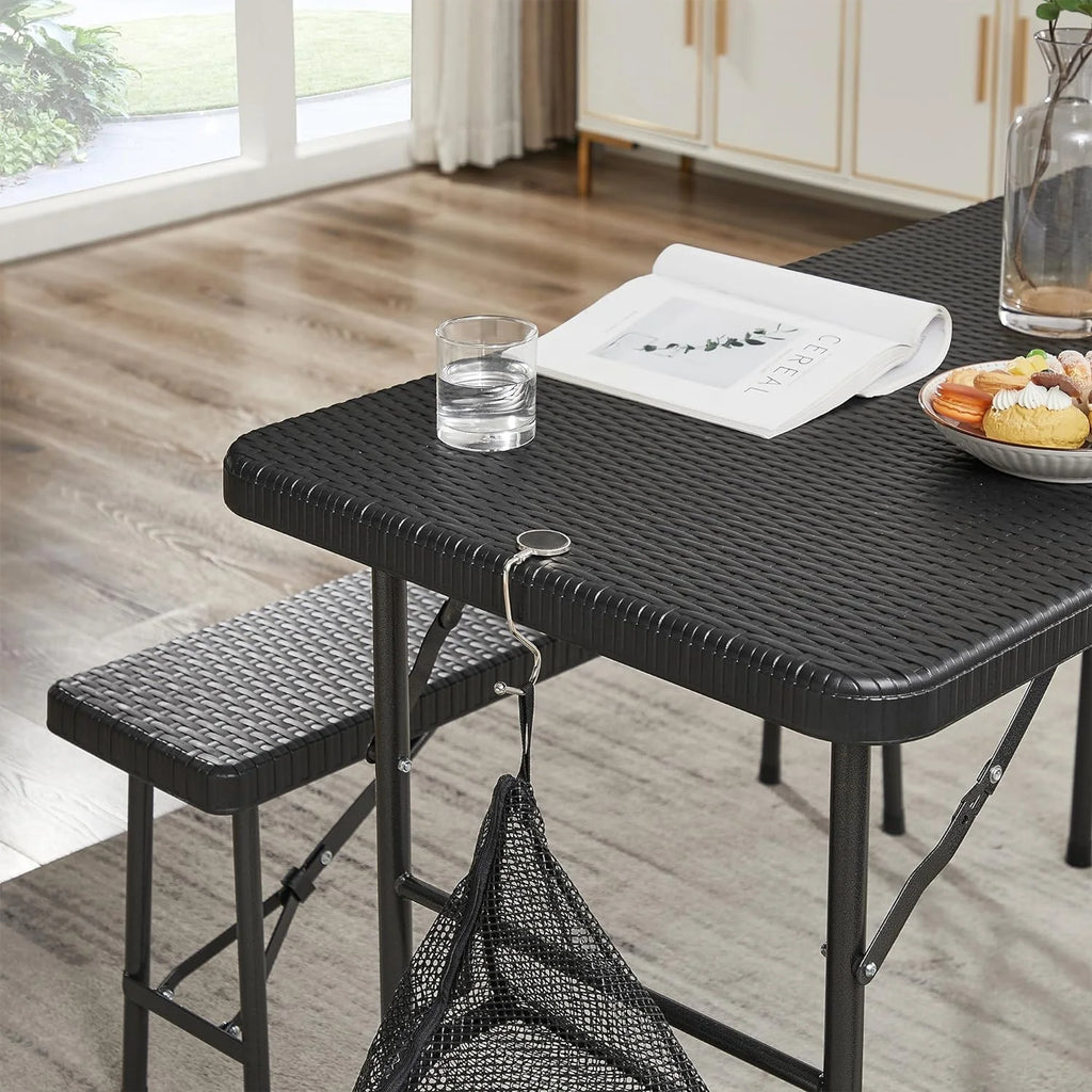 Black 3 Piece Folding Picnic Table with Benches N458628