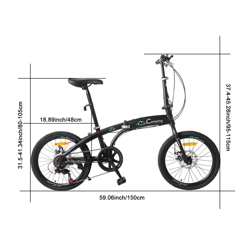 20 Folding Bike, 7 Speed Lightweight City Commuter Bicycle, Black B699