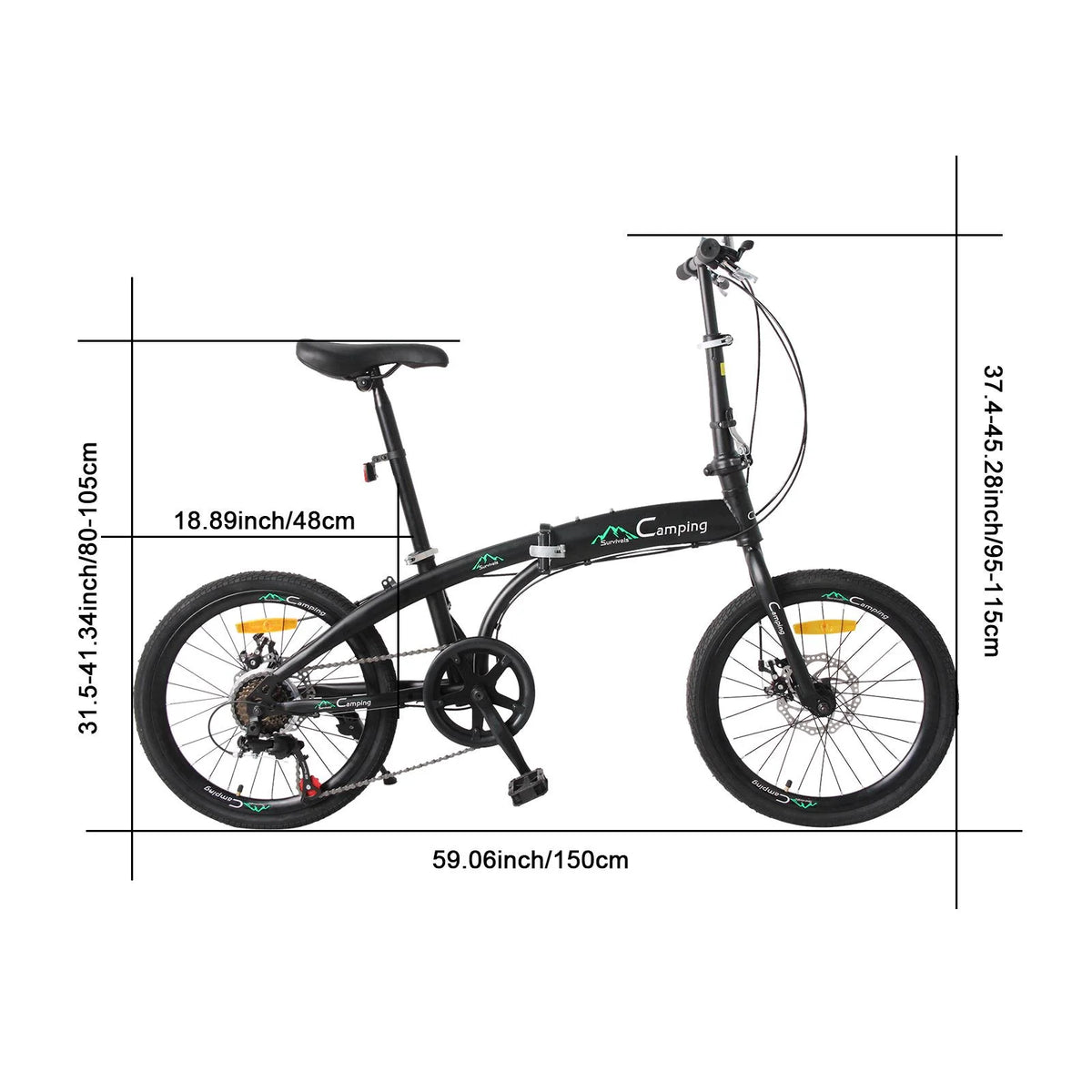 20 Folding Bike, 7 Speed Lightweight City Commuter Bicycle, Black B699