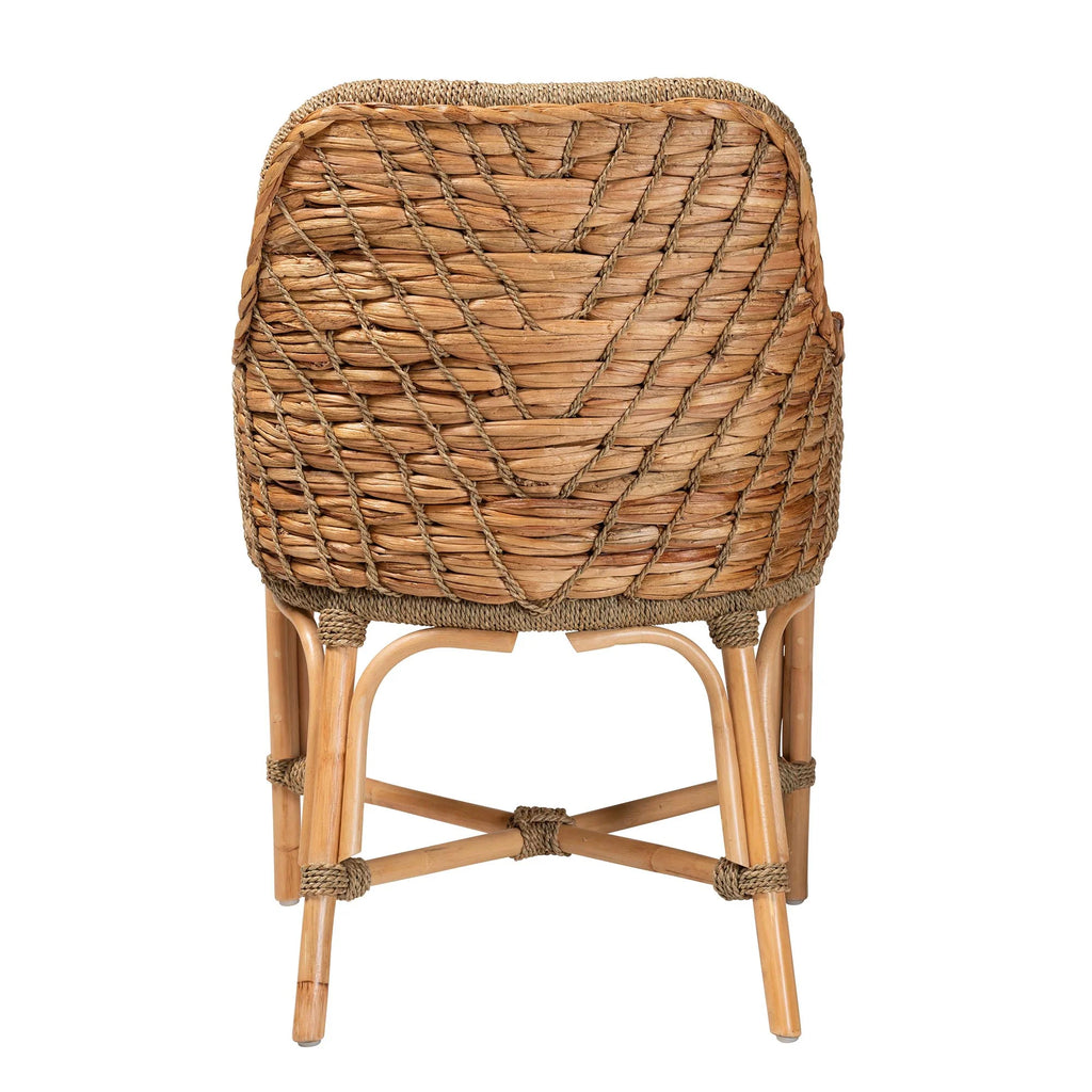 Natural Brown Woven Rattan Dining Arm Chair with Cushion U544633