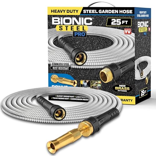 100 Ft Stainless Steel Garden Hose with Nozzle Y393001