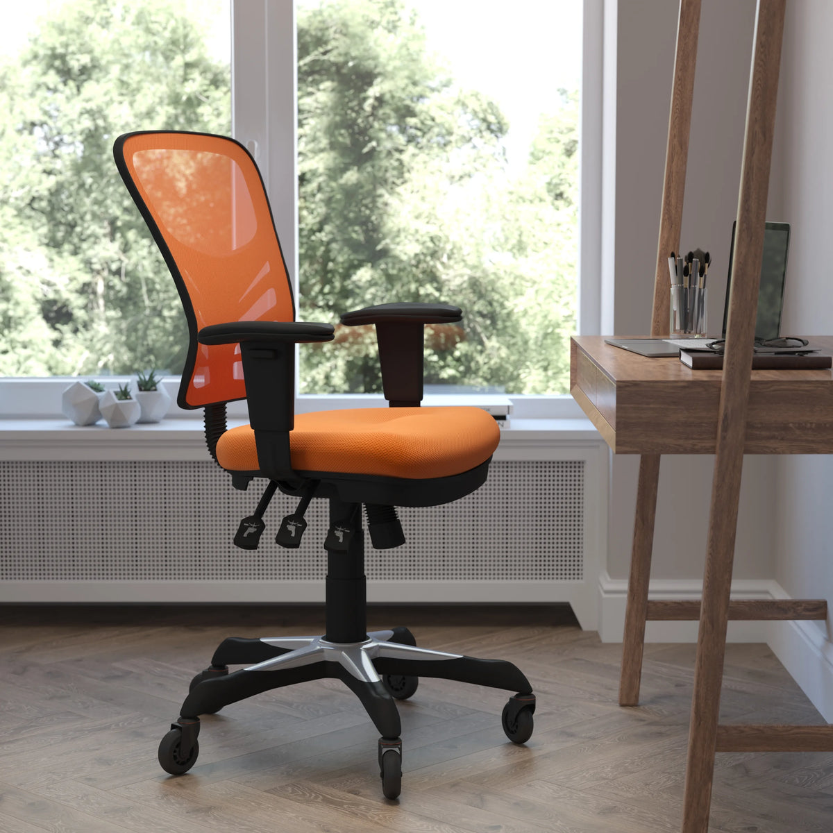Orange Mesh Ergonomic Office Chair with Adjustable Arms B26242