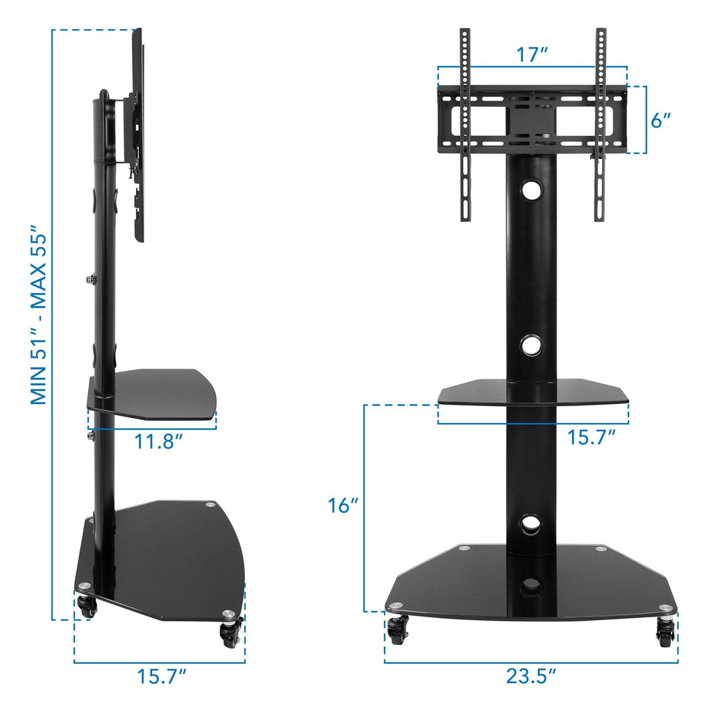 Mobile TV Stand Cart for Flat Screen TVs, Adjustable - Black F6920