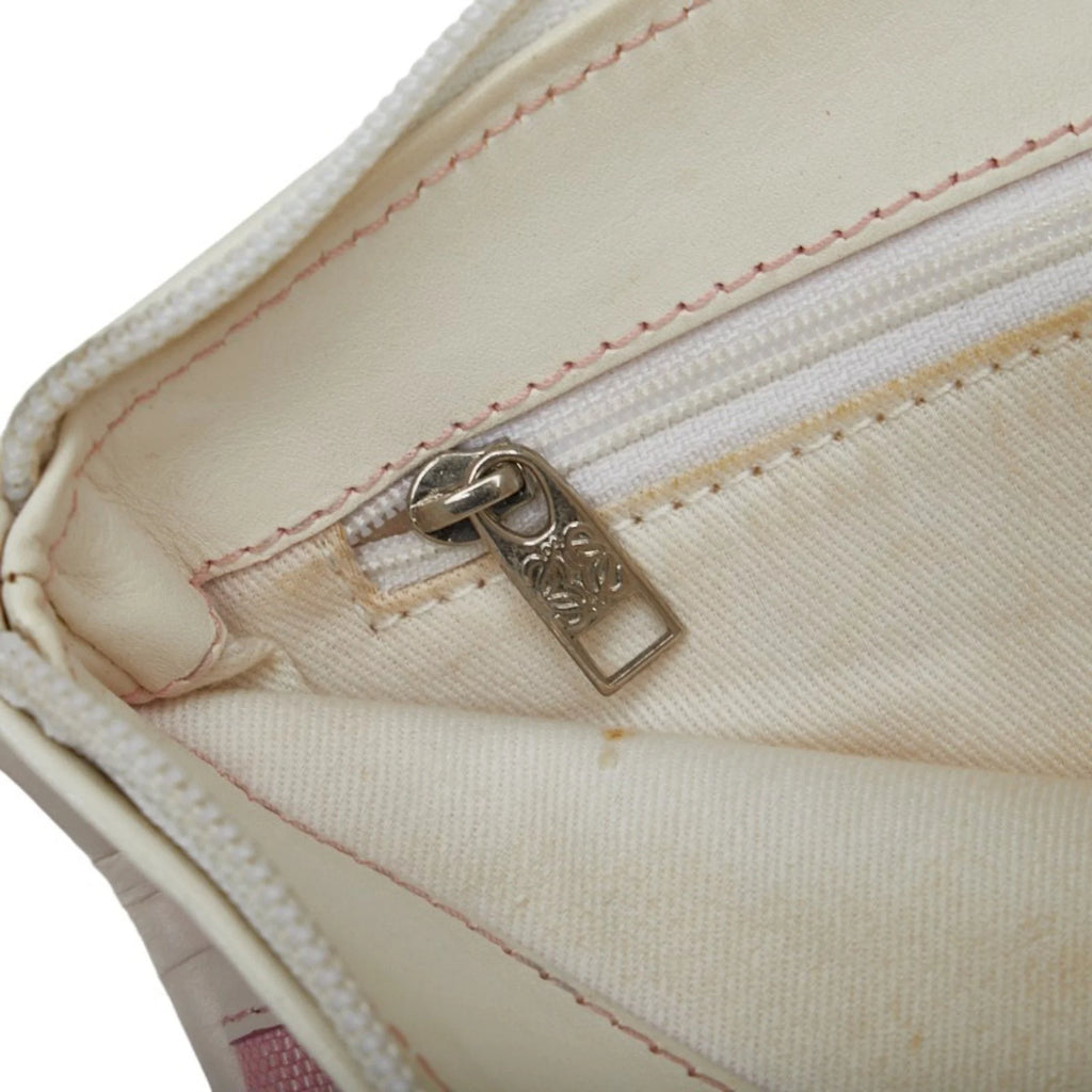 Pre-Owned Pink White Canvas Leather Shoulder Bag C24620