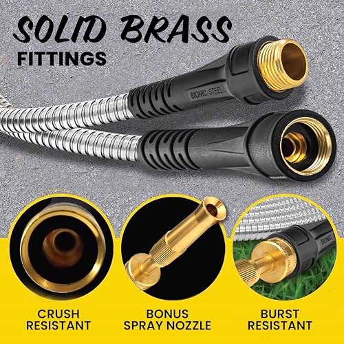 100 Ft Stainless Steel Garden Hose with Nozzle Y393001