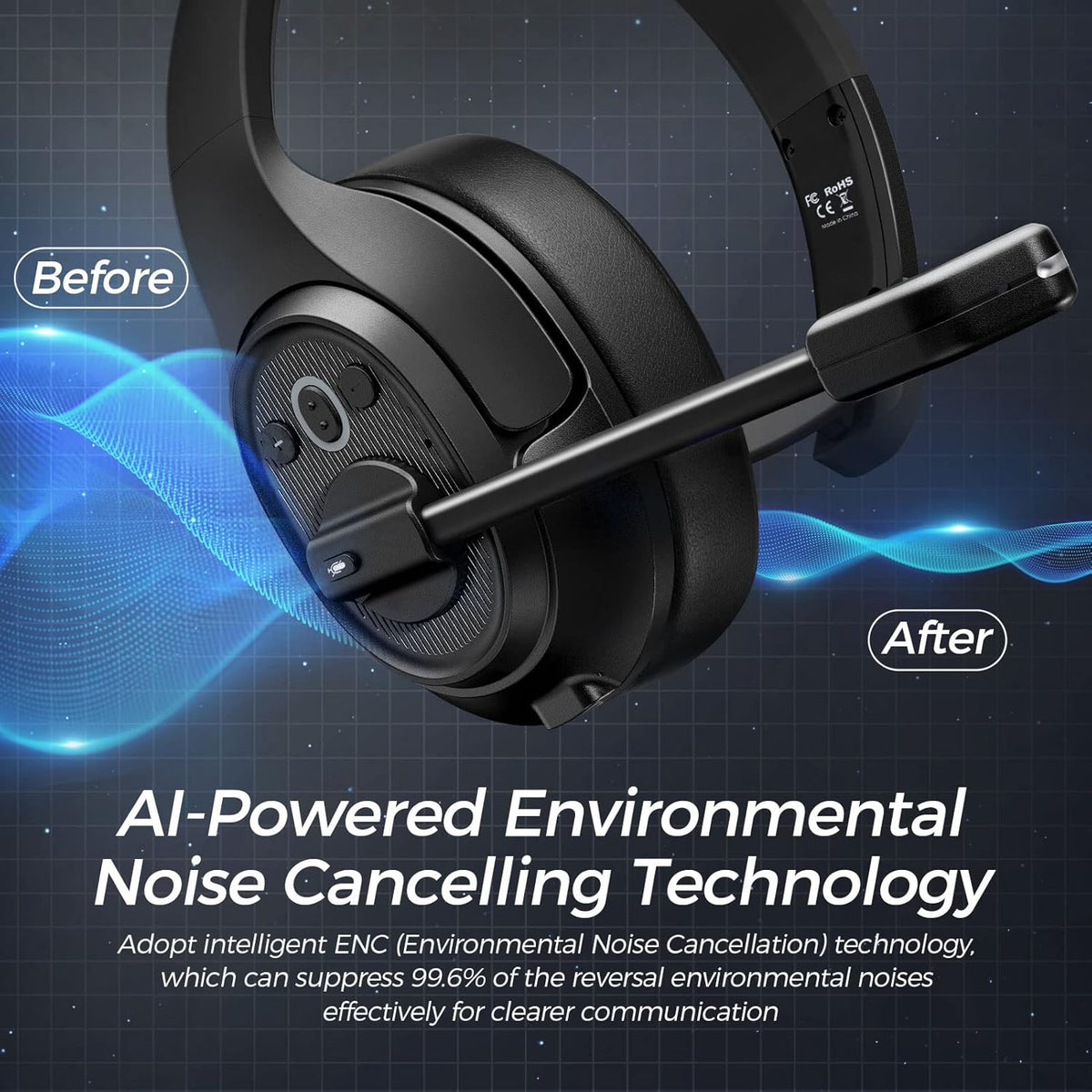Bluetooth Headset with Microphone Noise Cancelling Wireless Headphone C6131