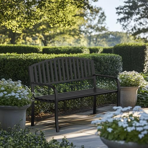 50" Heavy-Duty Metal Weatherproof Outdoor Bench C67655