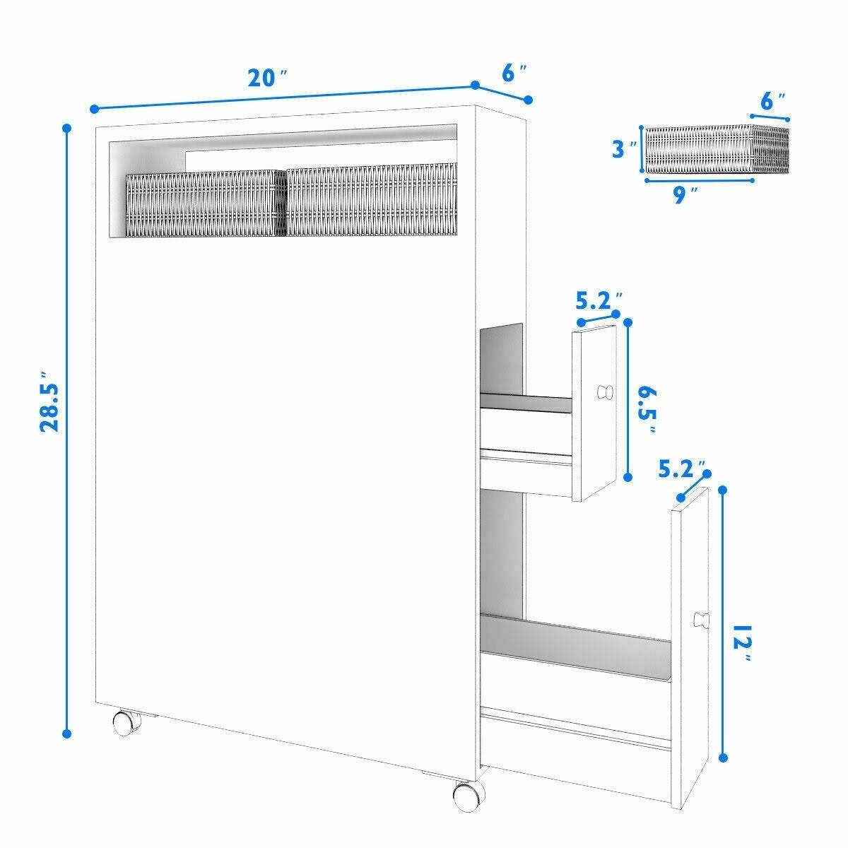 White Wooden Storage Cabinet Organizer with 4 Casters R850