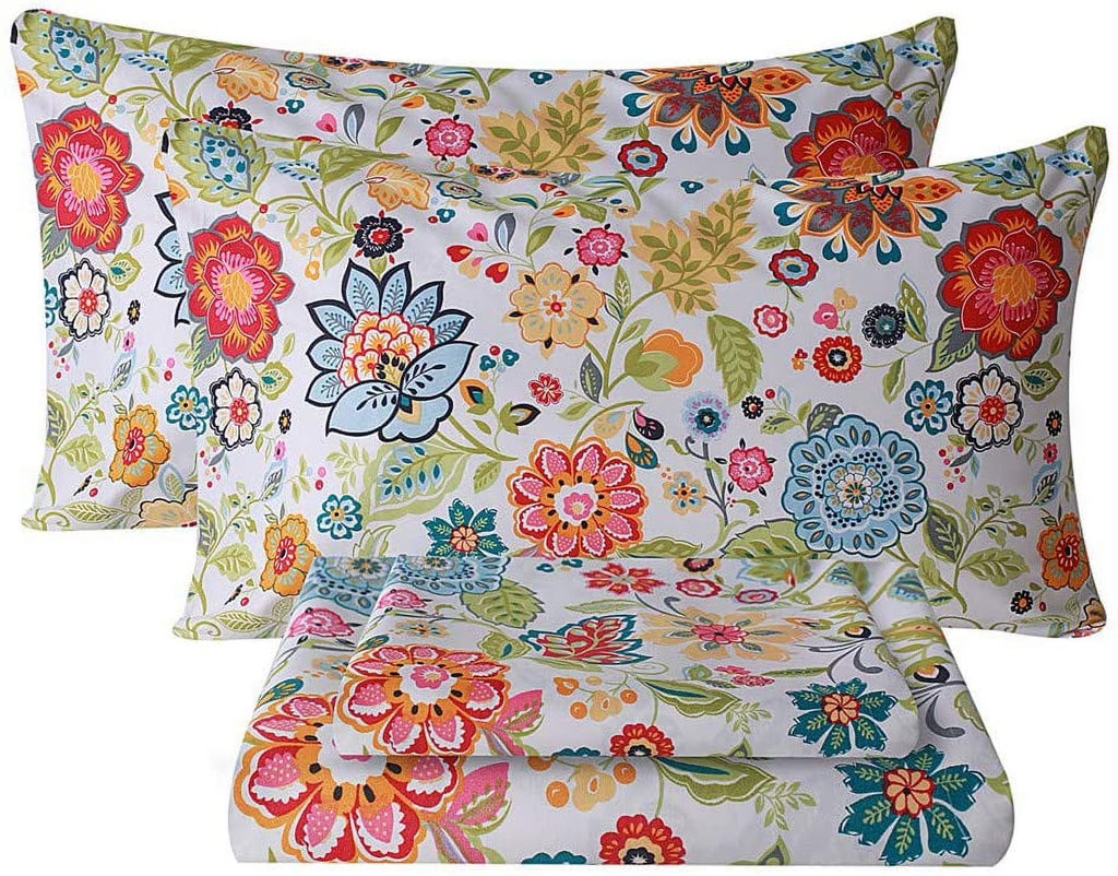 Queen Size 4 Piece Microfiber Floral Bed Sheets L277