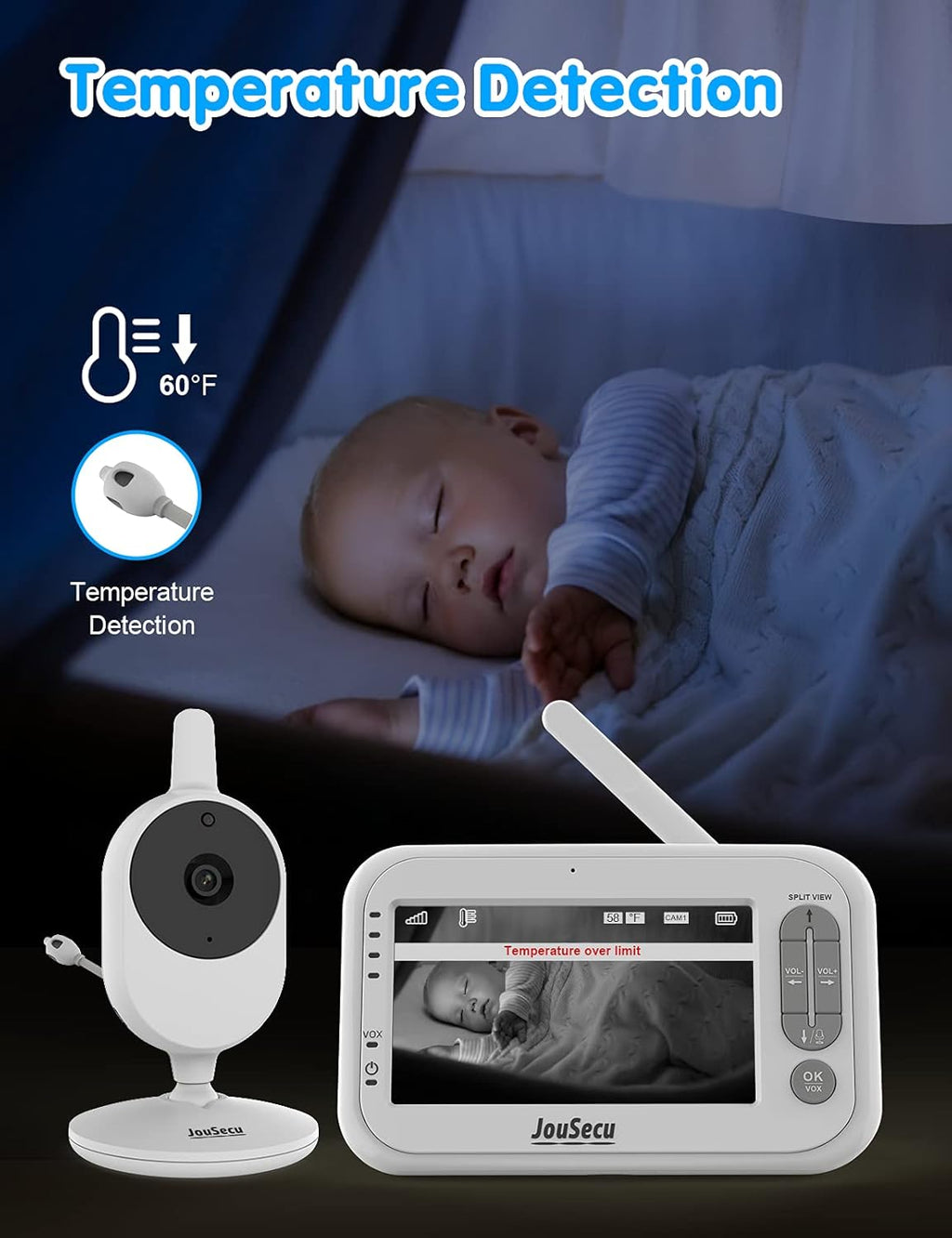 4.3 Inches LCD Split Screen Baby Monitor with Camera and Audio M240289