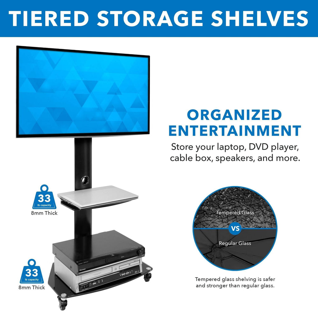 Mobile TV Stand Cart for Flat Screen TVs, Adjustable - Black F6920
